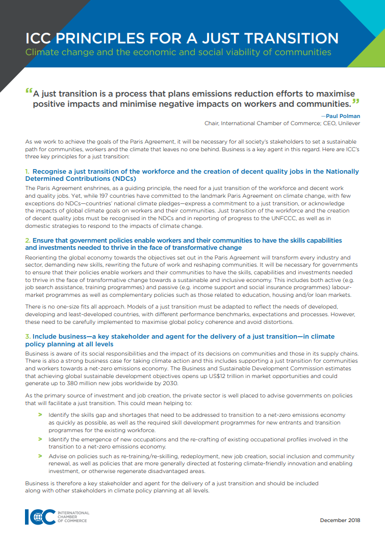 ICC PRINCIPLES FOR A JUST TRANSITION