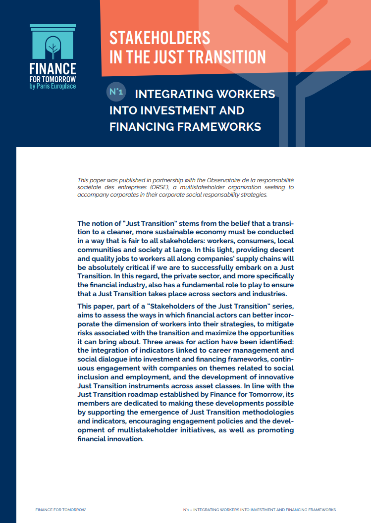 STAKEHOLDERS IN THE JUST TRANSITION - INTEGRATING WORKERS INTO INVESTMENT AND FINANCING FRAMEWORK