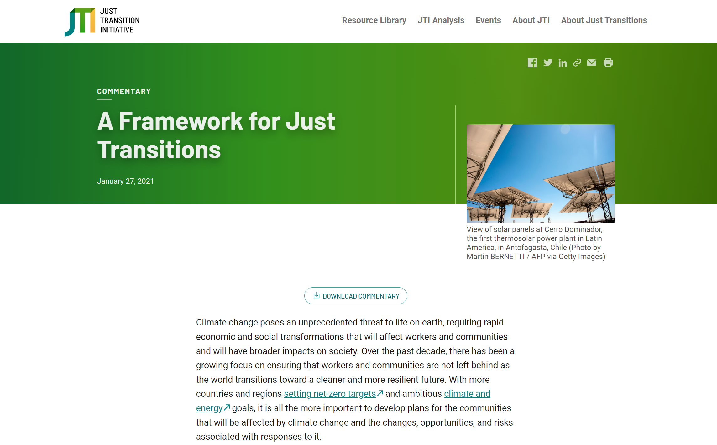 A FRAMEWORK FOR JUST TRANSITIONS