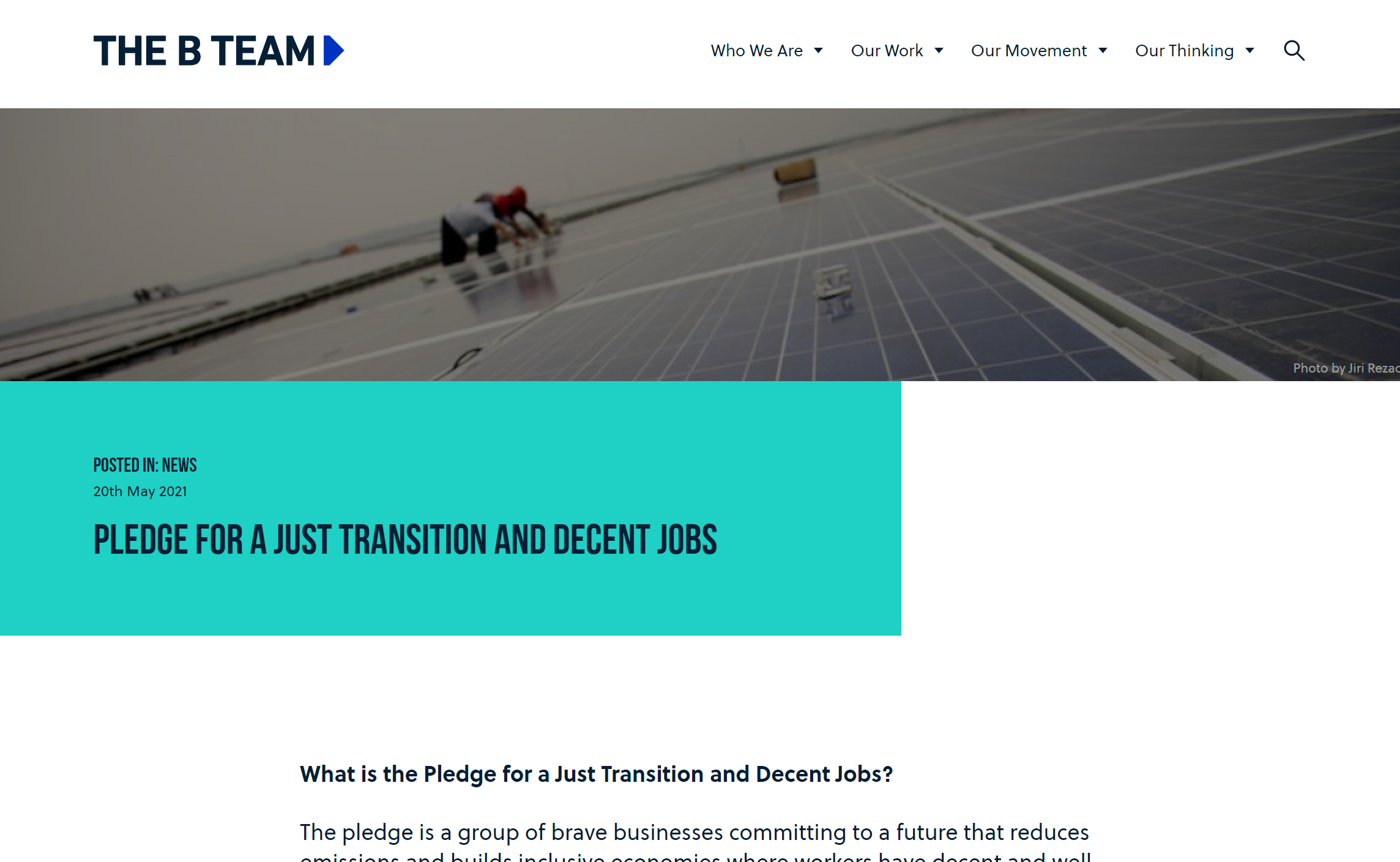 PLEDGE FOR A JUST TRANSITION TO DECENT JOBS