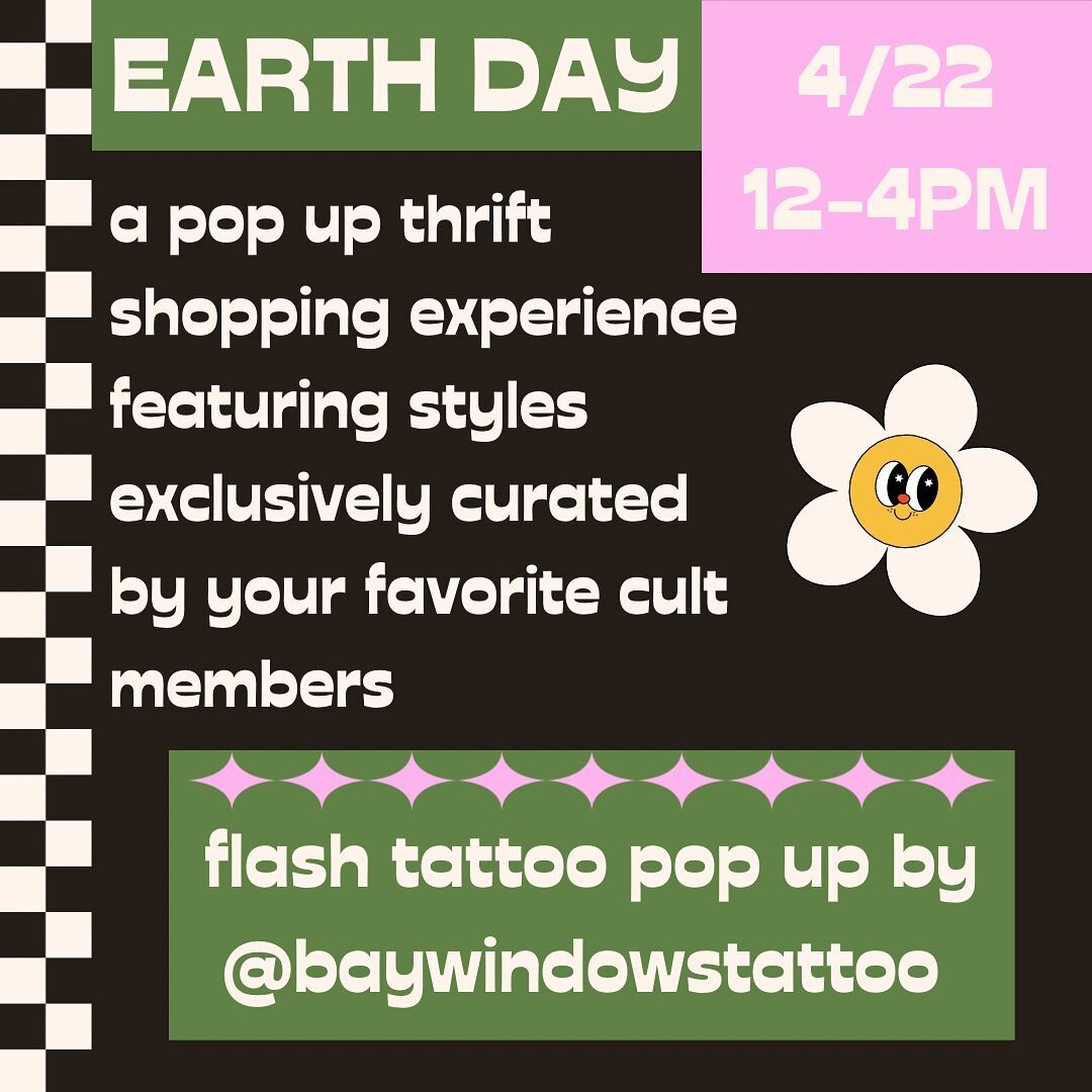 Looking for something to do on Earth Day? Keep it local and stop by Cult of Mane for our sustainable shopping pop up! You can expect curated fashion, drinks and flash tattoos by @baywindowstattoo ✨🪩

Tattoo spots are first come first serve the day o