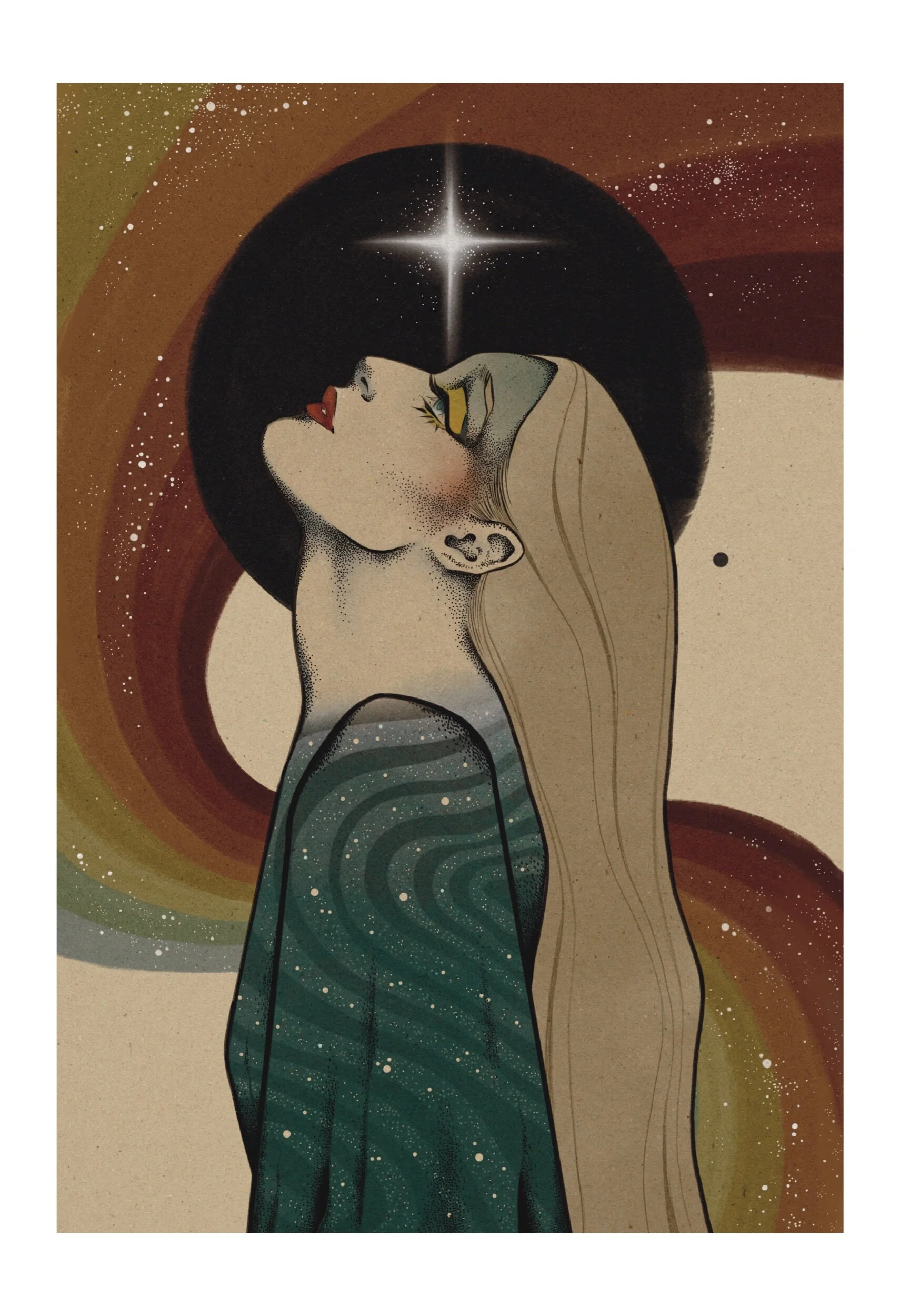 vintage 1970's art - The Star tarot deck illustration