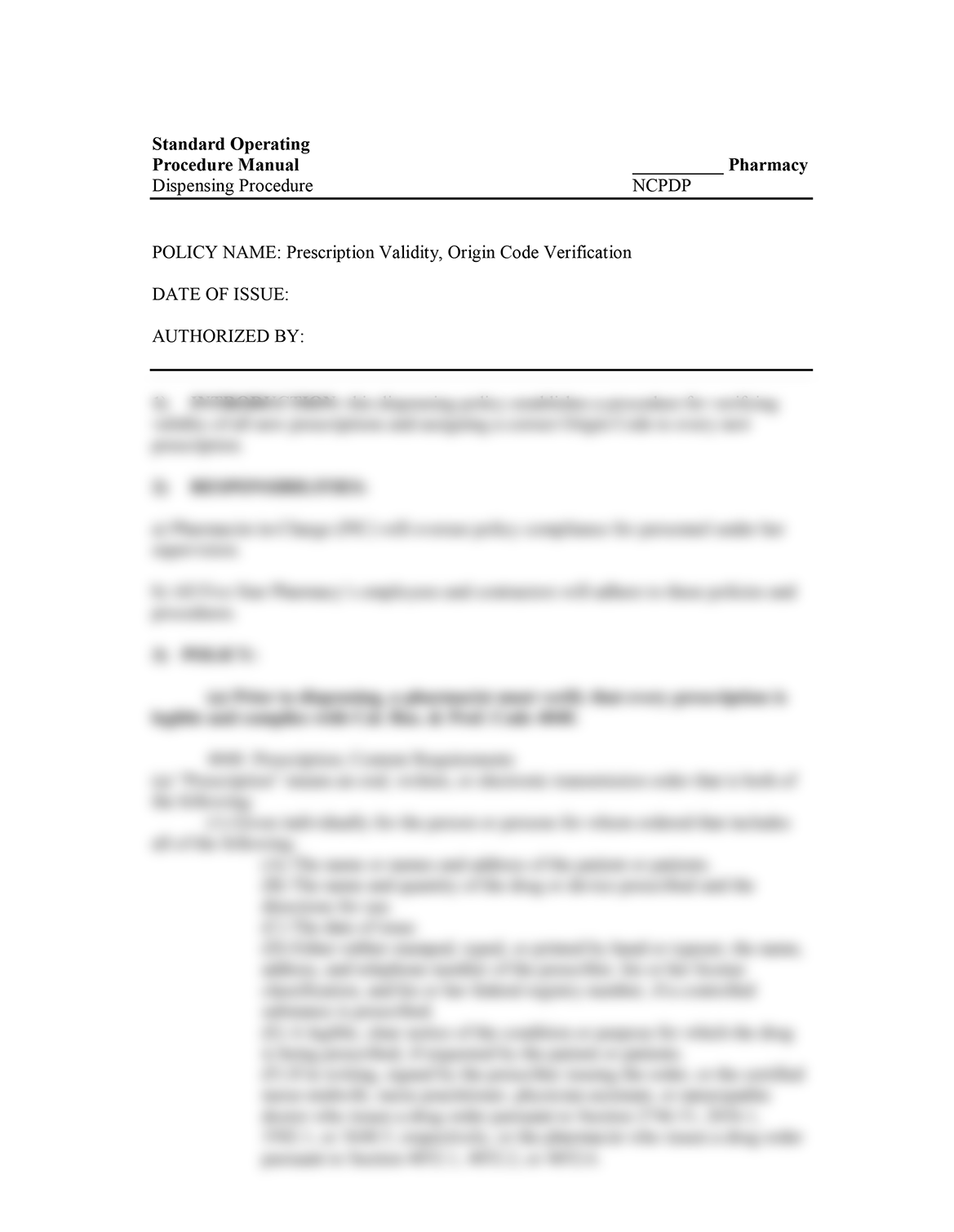 Prescription Validity/Origin Code verification