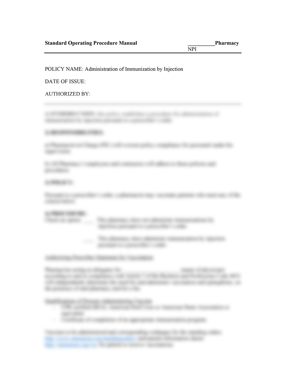 Administration of Immunization by Injection