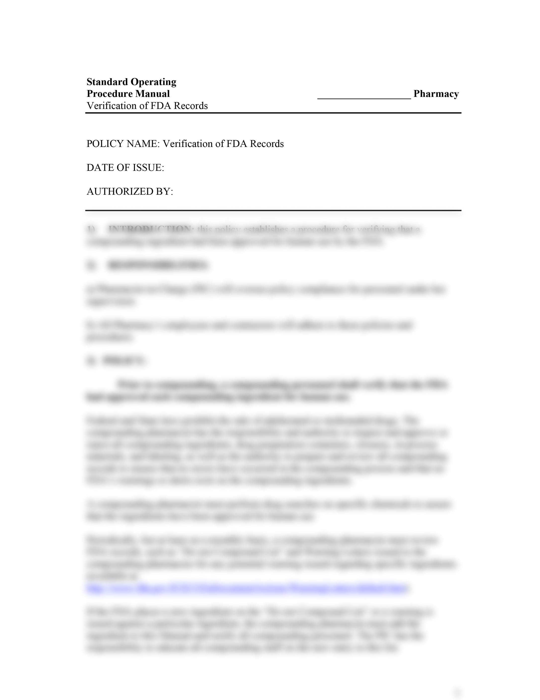 Verification of FDA Records for approved compounding ingredients