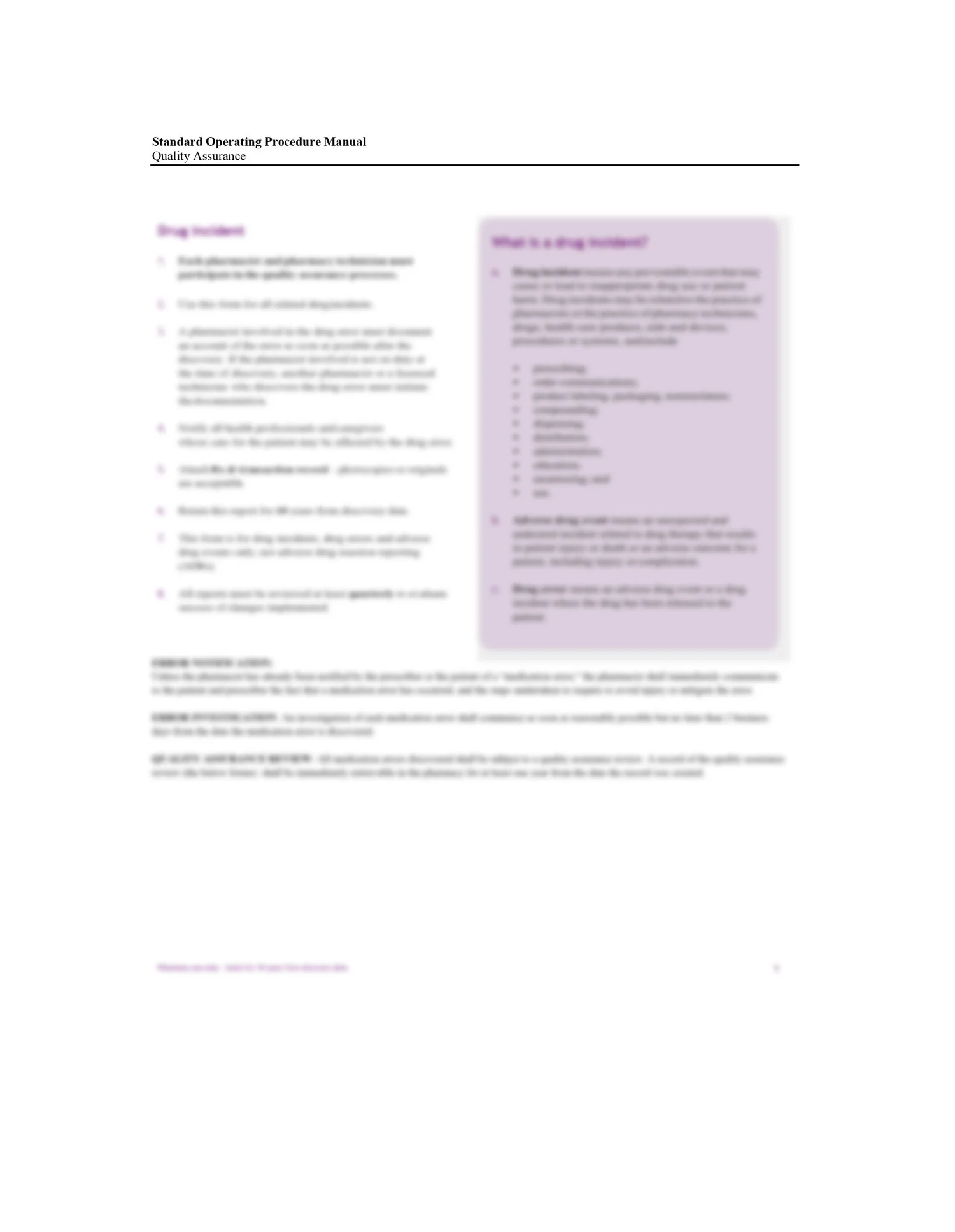 Quality Assurance manual, Drug Error Reporting Template