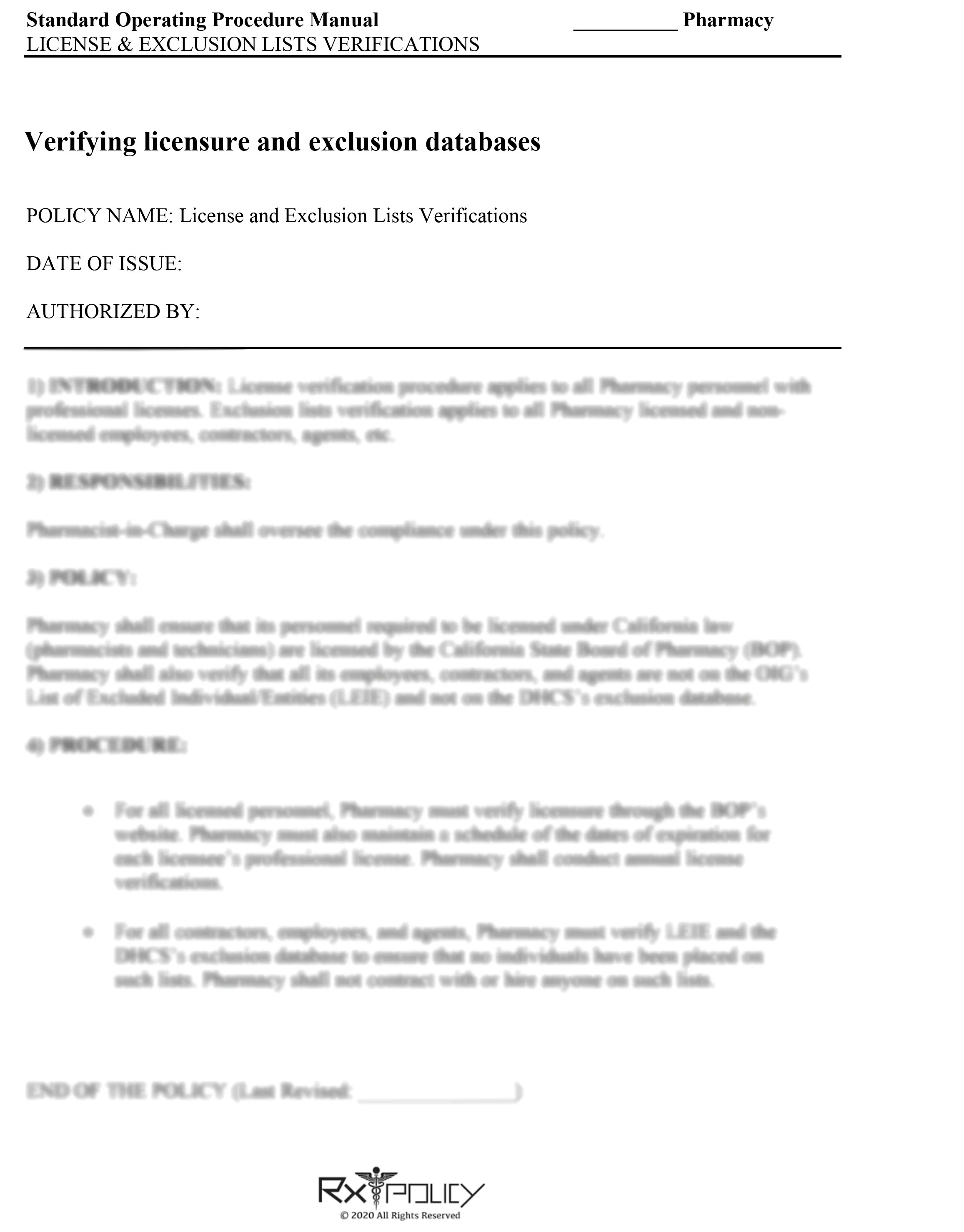 Verifying licensure and exclusion database