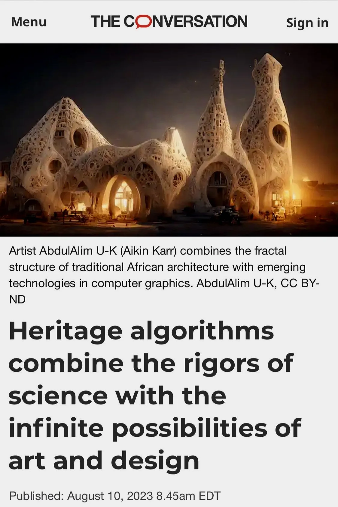 Heritage Algorithms Combine the Rigors of Science with the Infinite Possibilities of Art and Design in The Conversation Aug 10, 2023