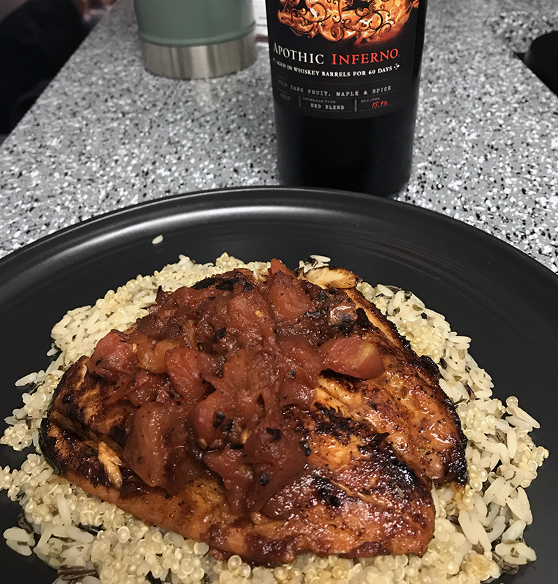 Tuesday Night Dinner: Mahi-Mahi topped with Fire Roasted Tomatoes and Wild Rice with Quinoa