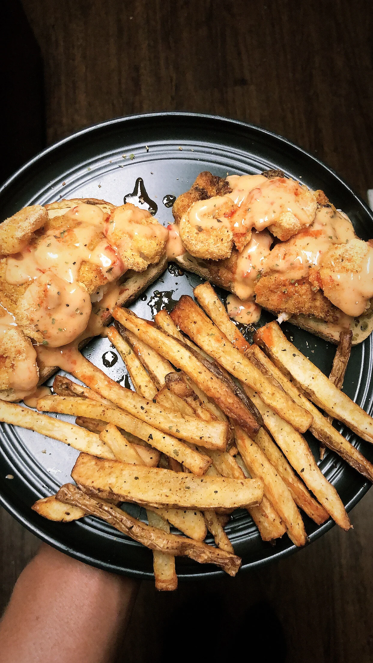 Open Face Catfish and Shrimp Sandwich