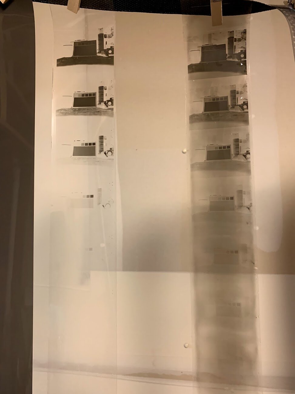 Left, water bath control processed film. Right, prototype PFS-3 processed film