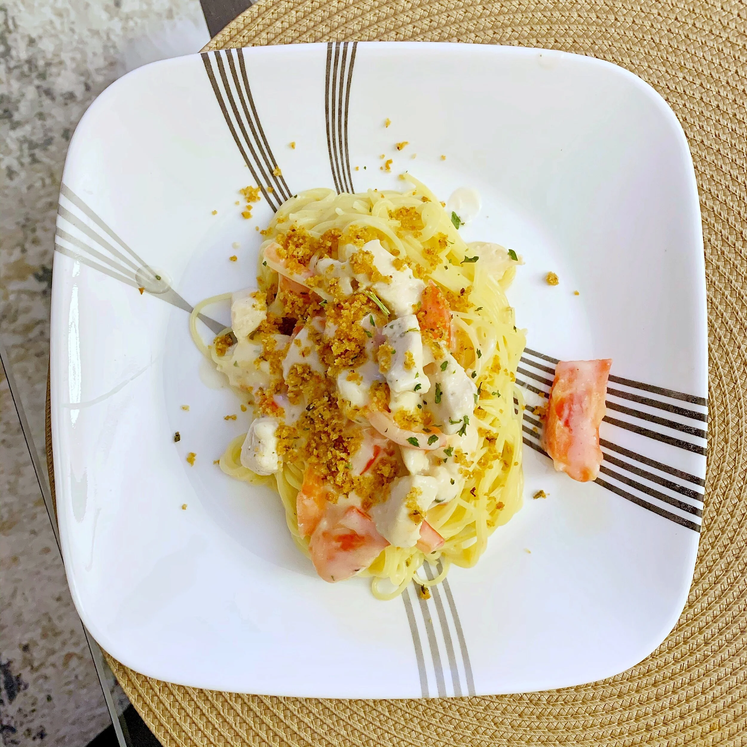 Toasted Bread Crumb Topped Chicken Alfredo