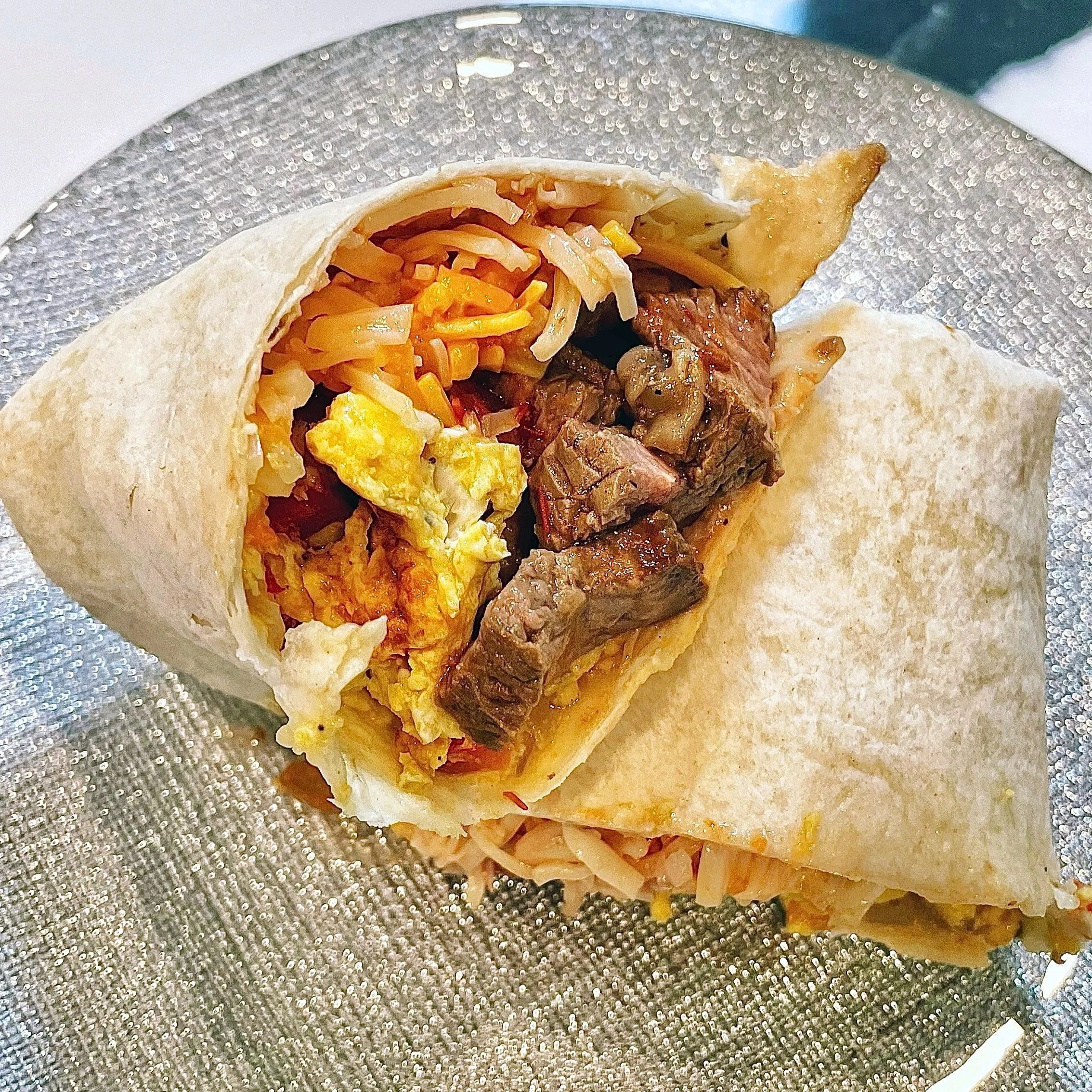 Leftover Steak, Bell Pepper, Egg &amp; Cheese Breakfast Burrito