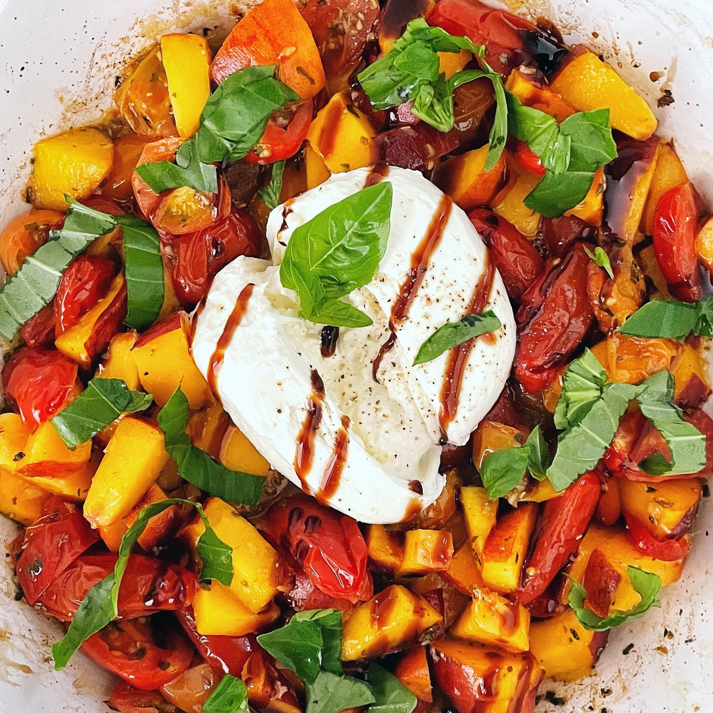 Burrata with Tomato Confit and Peaches