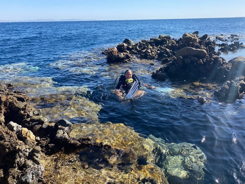 Josée entering the Blue Hole