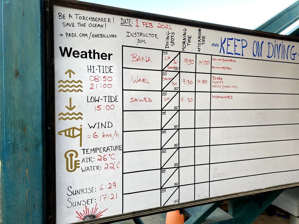 Daily dive conditions