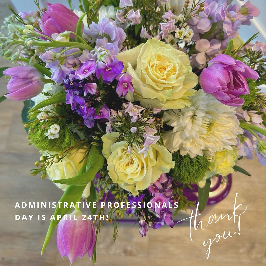 April 24th is Administrative Professionals Day! You can still send flowers this week or next and be that rock star of a colleague that you already are! 
Order online, call or DM! We think this purple beauty would make someone feel super special! 💜🙂