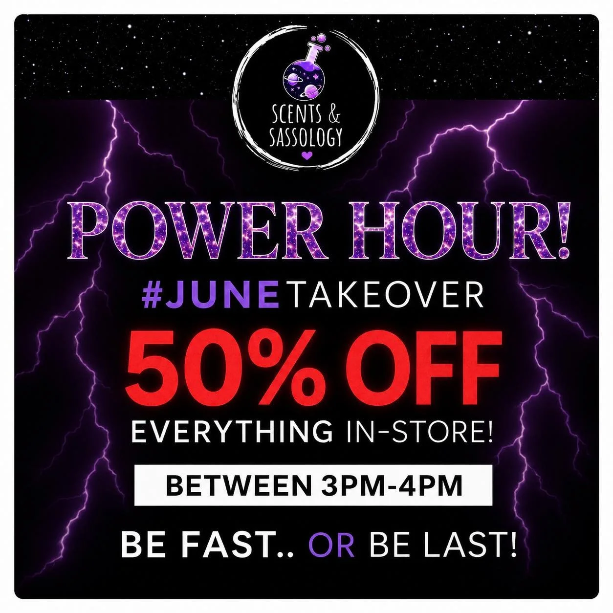 ✨ GOT THAT FRIDAY FEELING? WE&rsquo;VE GOT YOU. ✨

⚡ POWER HOUR IS BACK! ⚡

And because it&rsquo;s Friday, we&rsquo;re feeling a little bit generous&hellip; 👀

For ONE HOUR ONLY, we&rsquo;re giving you&hellip;

🔥 50% OFF EVERYTHING IN STORE 🔥

(*E