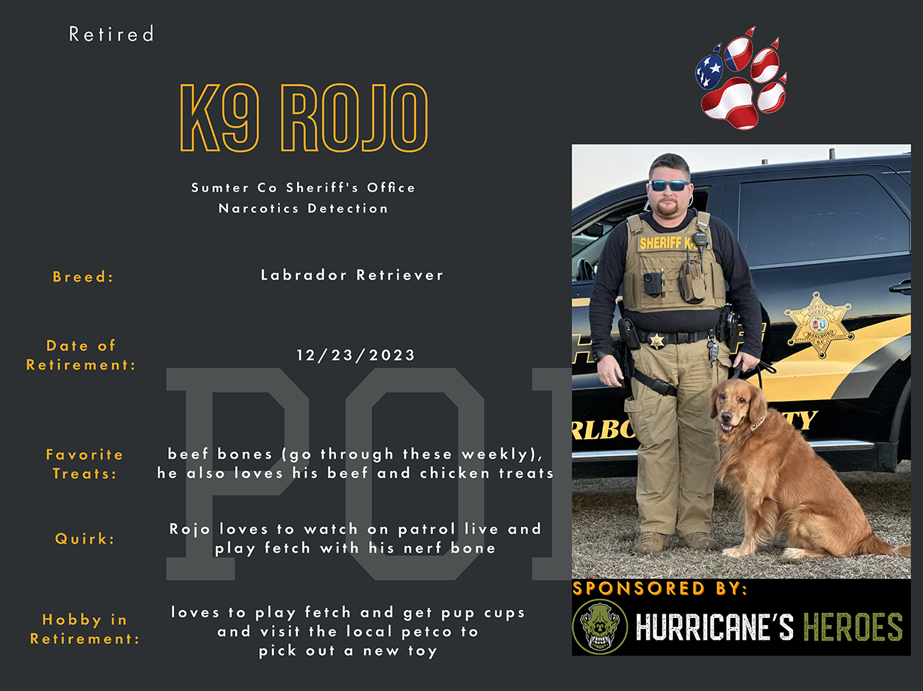 K9 Rojo - Sumter Co Sheriff's Office 