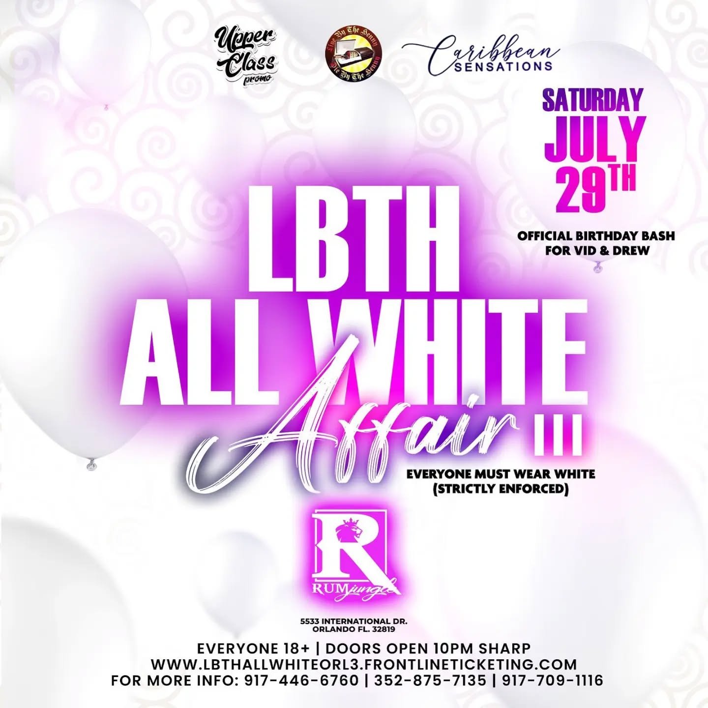 🚨 #LBTHAllWhiteAffair Orlando 🚨

For The Next 10 Days ONLY, We Have Unlimited $10 Tickets 🔥 Next Tier: $25/ticket, So Get Those Early Bird Tix Now!

@LiveByTheHenny_, @ItsVid &amp; @Drew_NMS Presents The 3rd Annual #LBTHAllWhiteAffair Orlando Edit