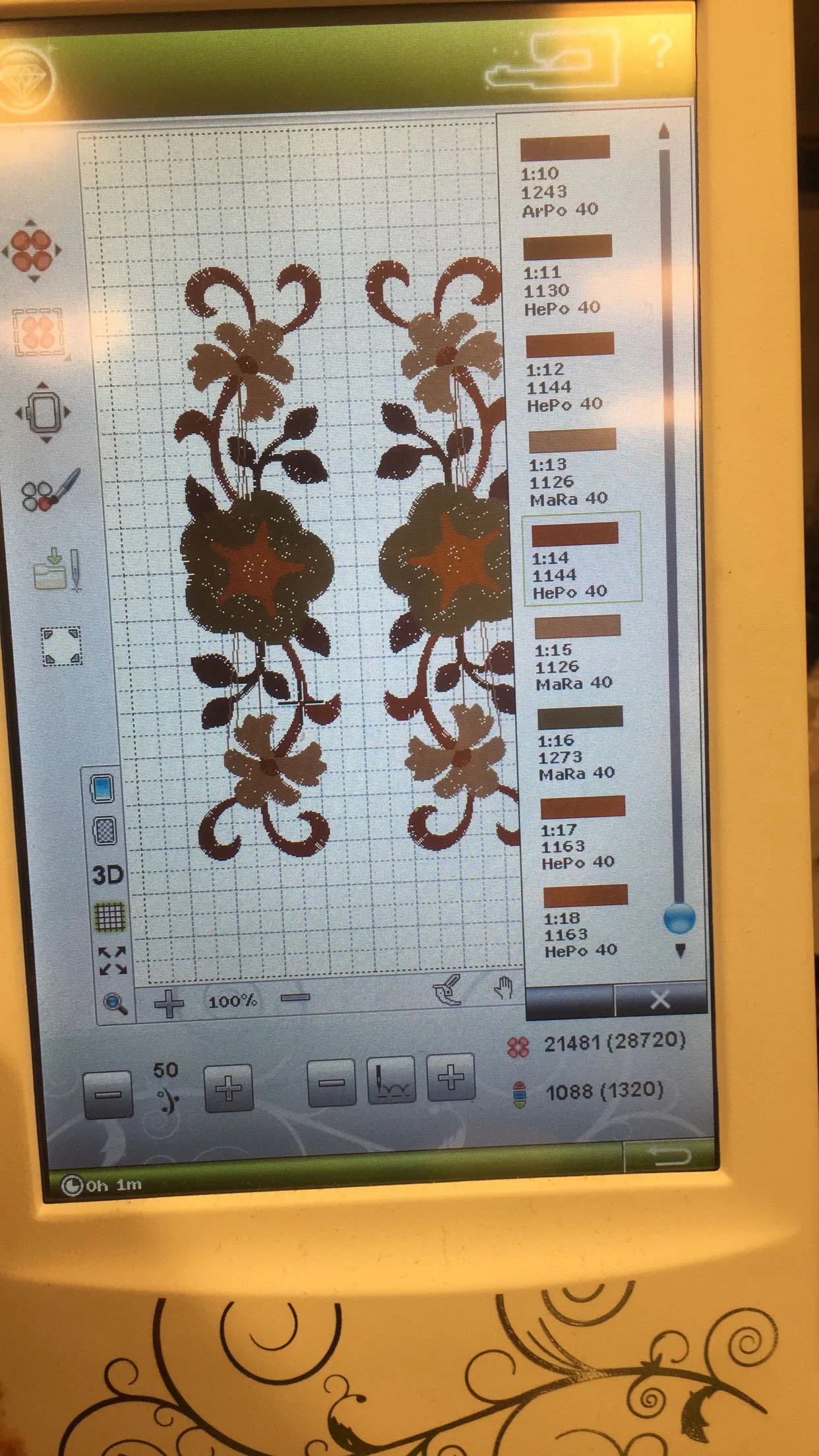  Process shot of embroidery. 
