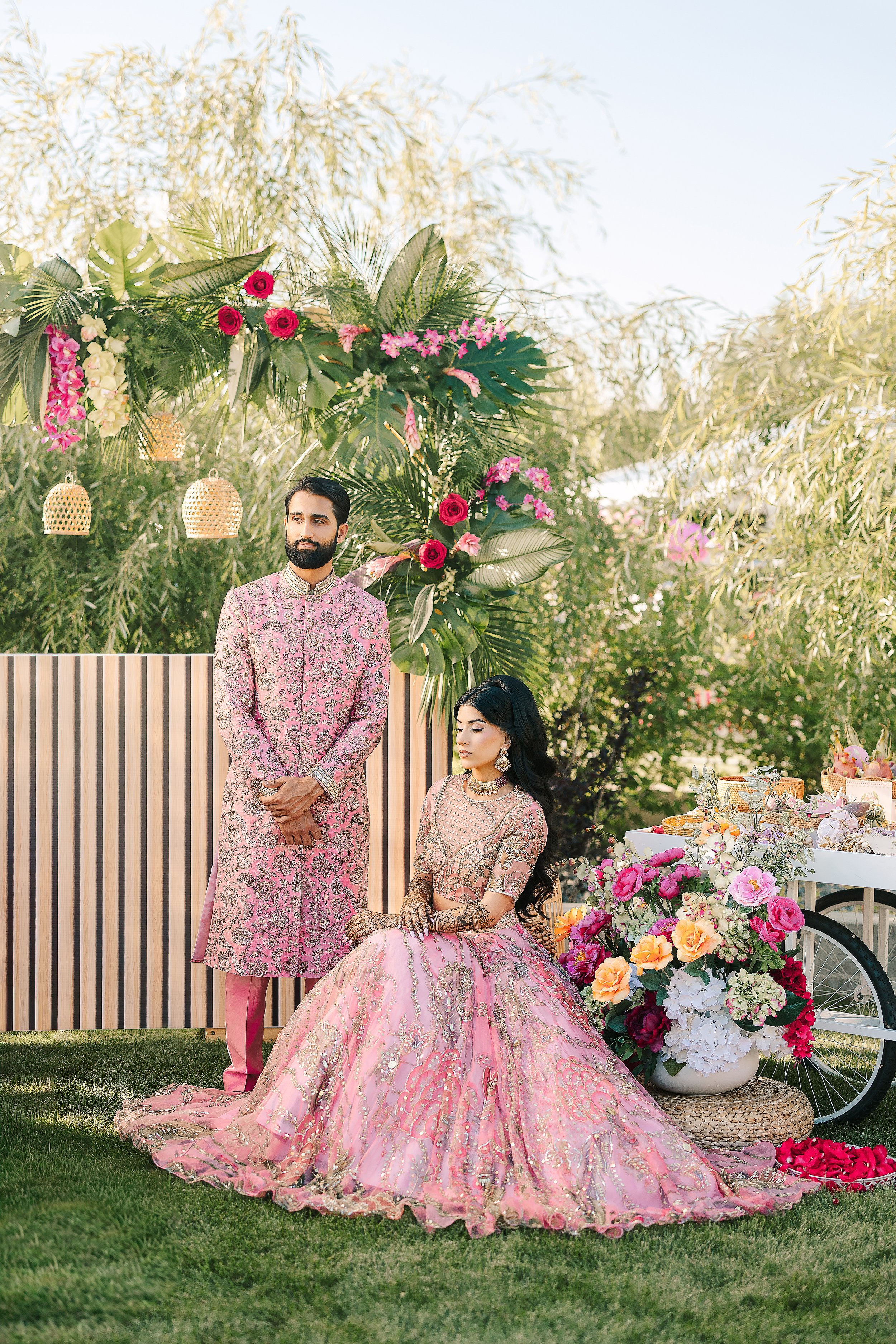 Jessica Gill and Raymond Grewal celebrating their intimate wedding at a private residence in Sherwood Park, Alberta.