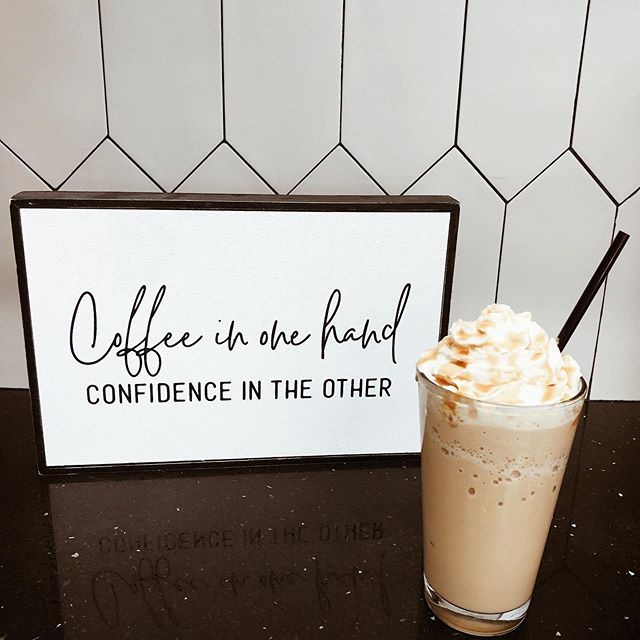 Sign says it all ! Perfect boost to tackle your day with confidence !
.
.
.
#delcity #coffeeshop #getupandgo #oklahomacoffee #handcraftedcoffee #breakfastallday #brunch #frappuccino #okccoffee #morningcoffee #coffeeconfidence