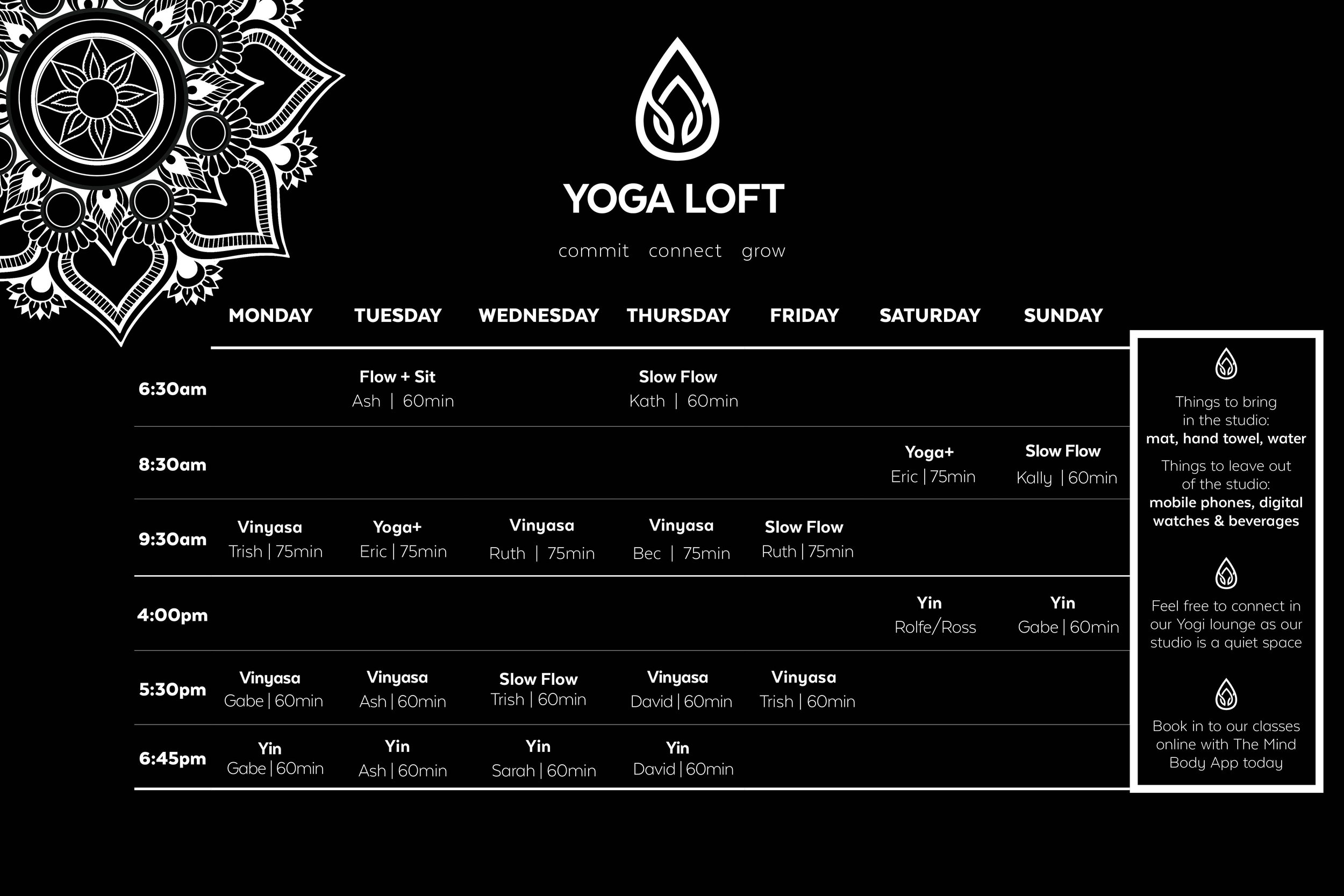 Timetable The Yoga Loft