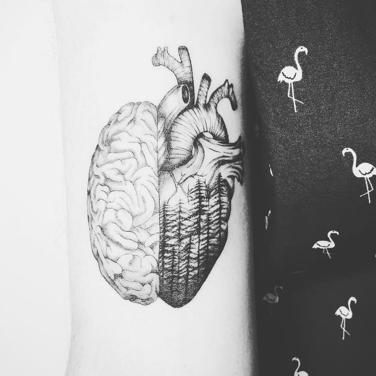 So stoked with my new tattoo, done by the brilliantly talented @bentattoo.sh at @townhallart!

#braintattoo #hearttattoo #wildheart #woodland #fineline #tattoo #townhalltattoo #wanderlust #matchingtattoo @shannahsays #samebrain