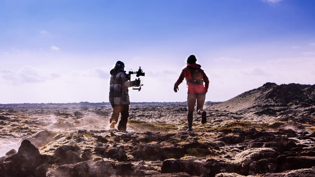 DJI Ronin gimbal operator filming a chase on foot in Iceland