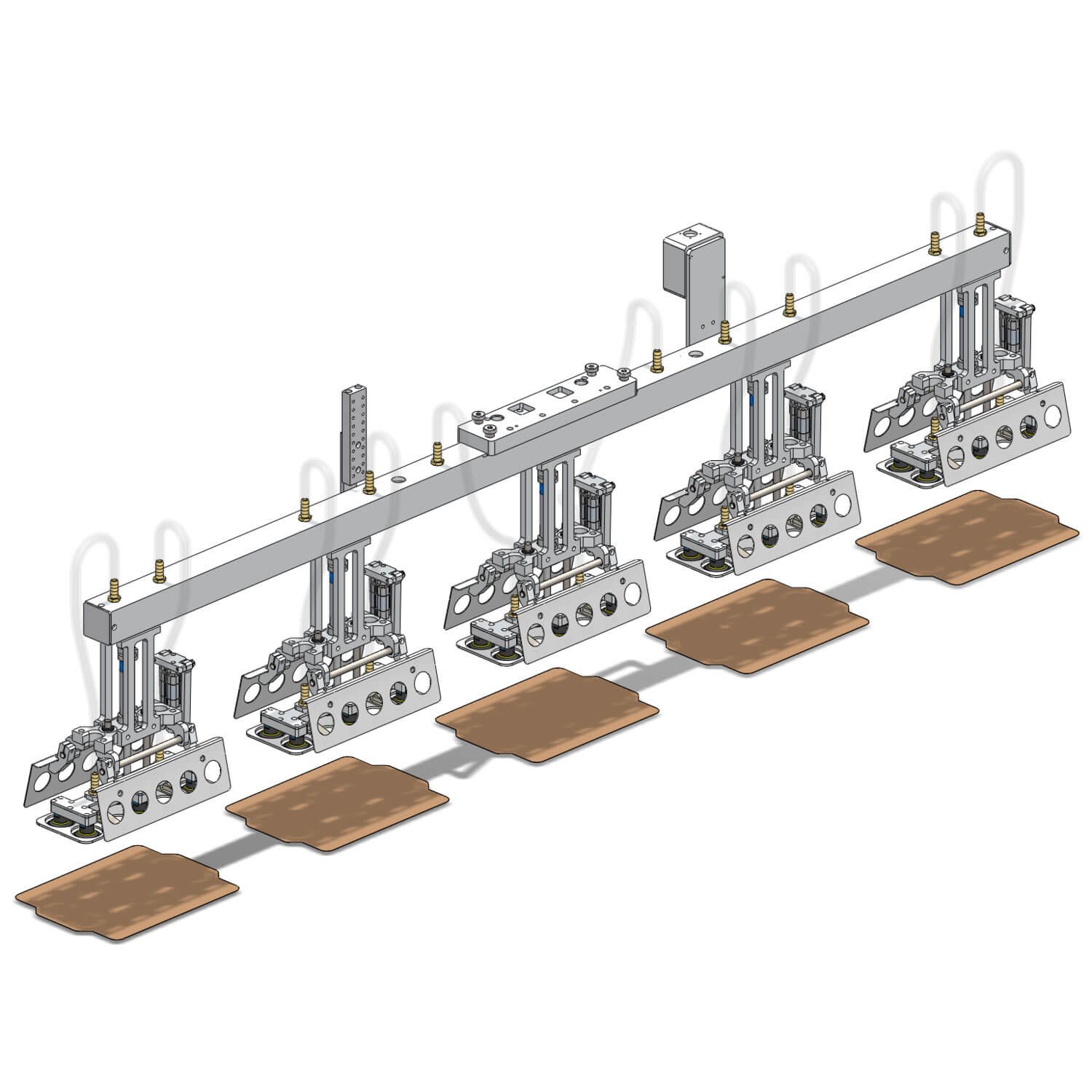 The industrial automated systems engineering robotic hand machine in the automation packaging insert stage