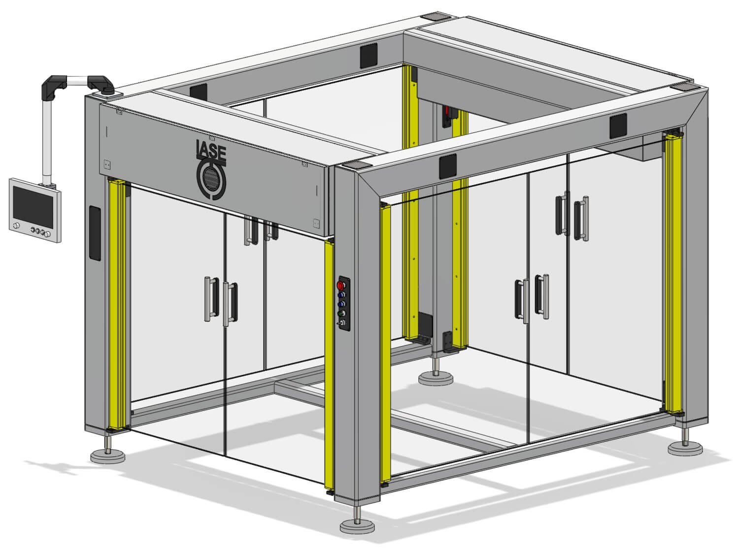 The industrial automation systems engineering modular frame for a robotic packaging system with touch screen