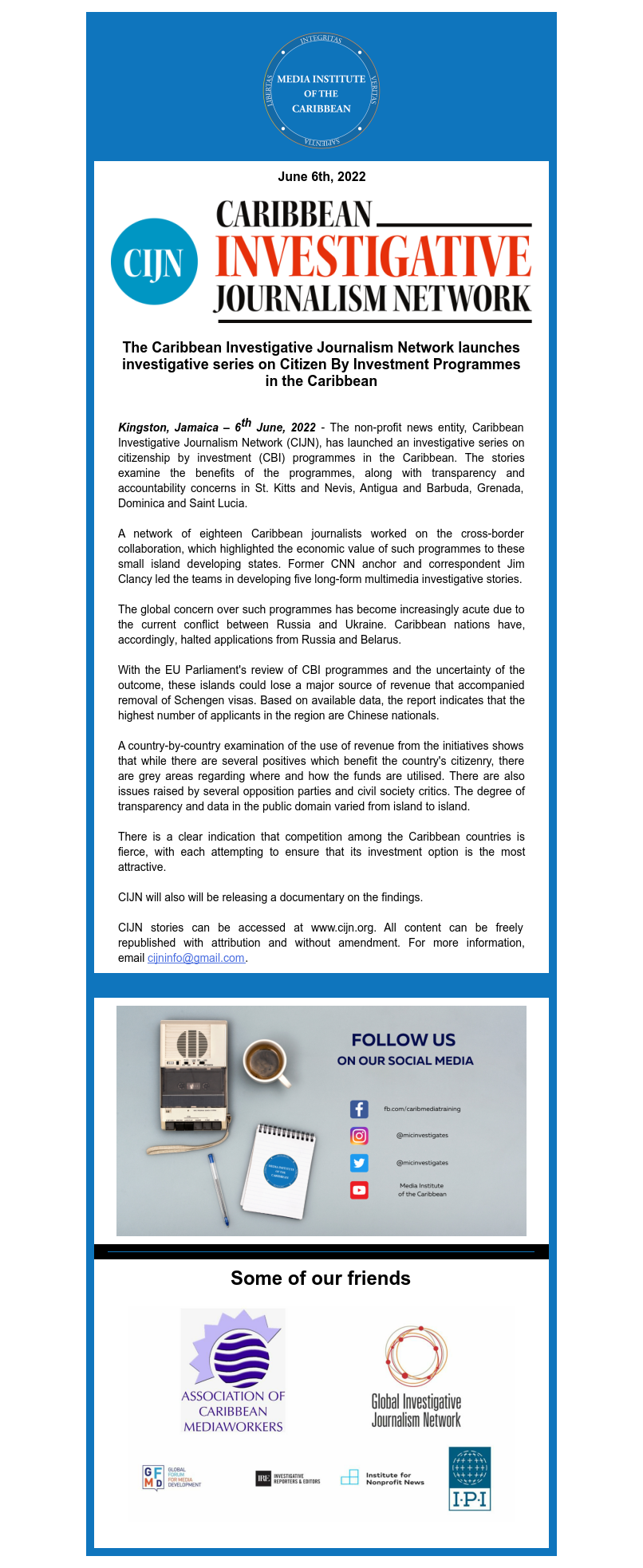 CARIBBEAN INVESTIGATIVE JOURNALISM NETWORK LAUNCH  PRESS RELEASE.png