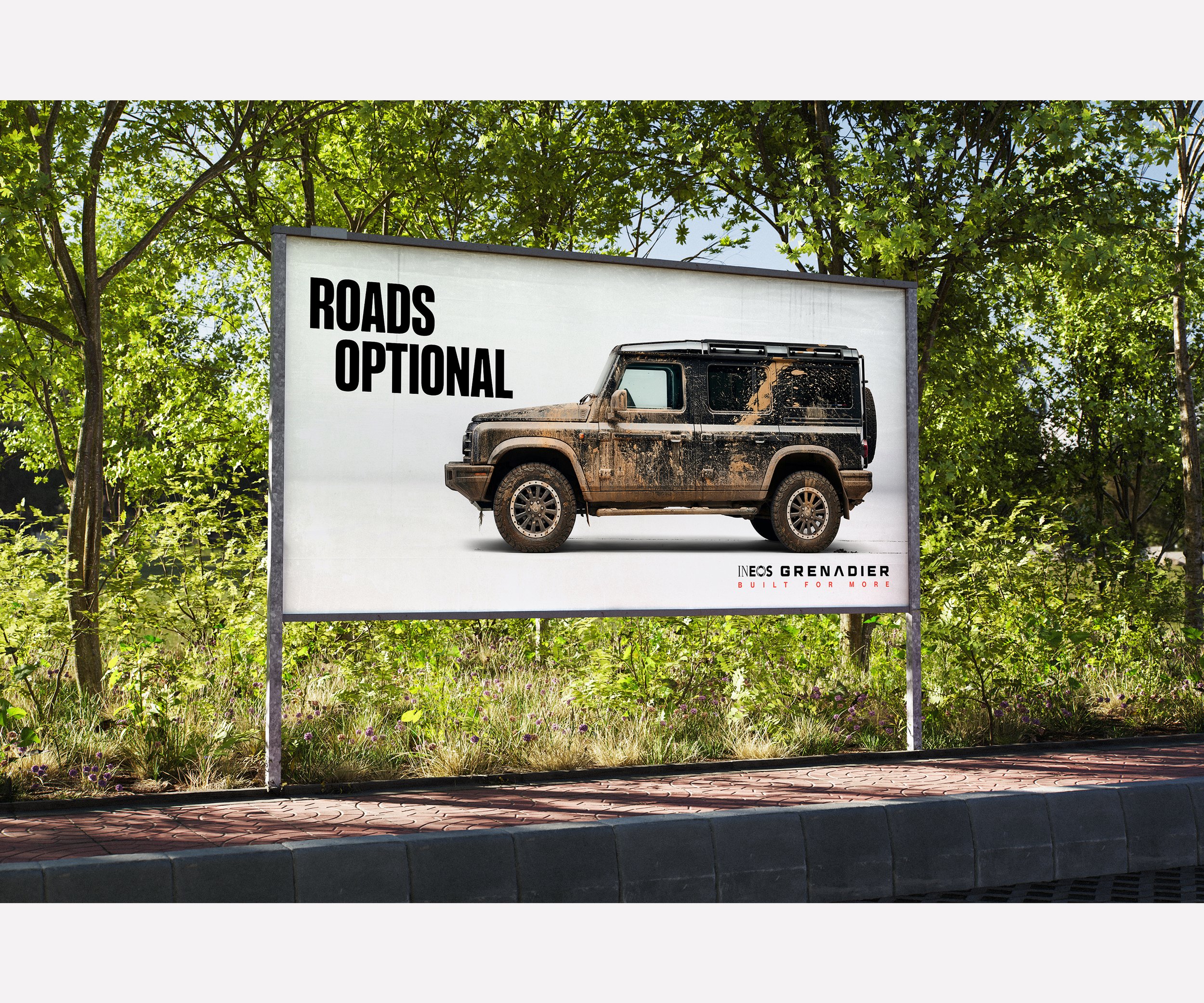  INEOS GRENADIER  Design of various brand assets. Including out-of-home advertising, booklet design and social media assets.  Made with Wonderhood. 