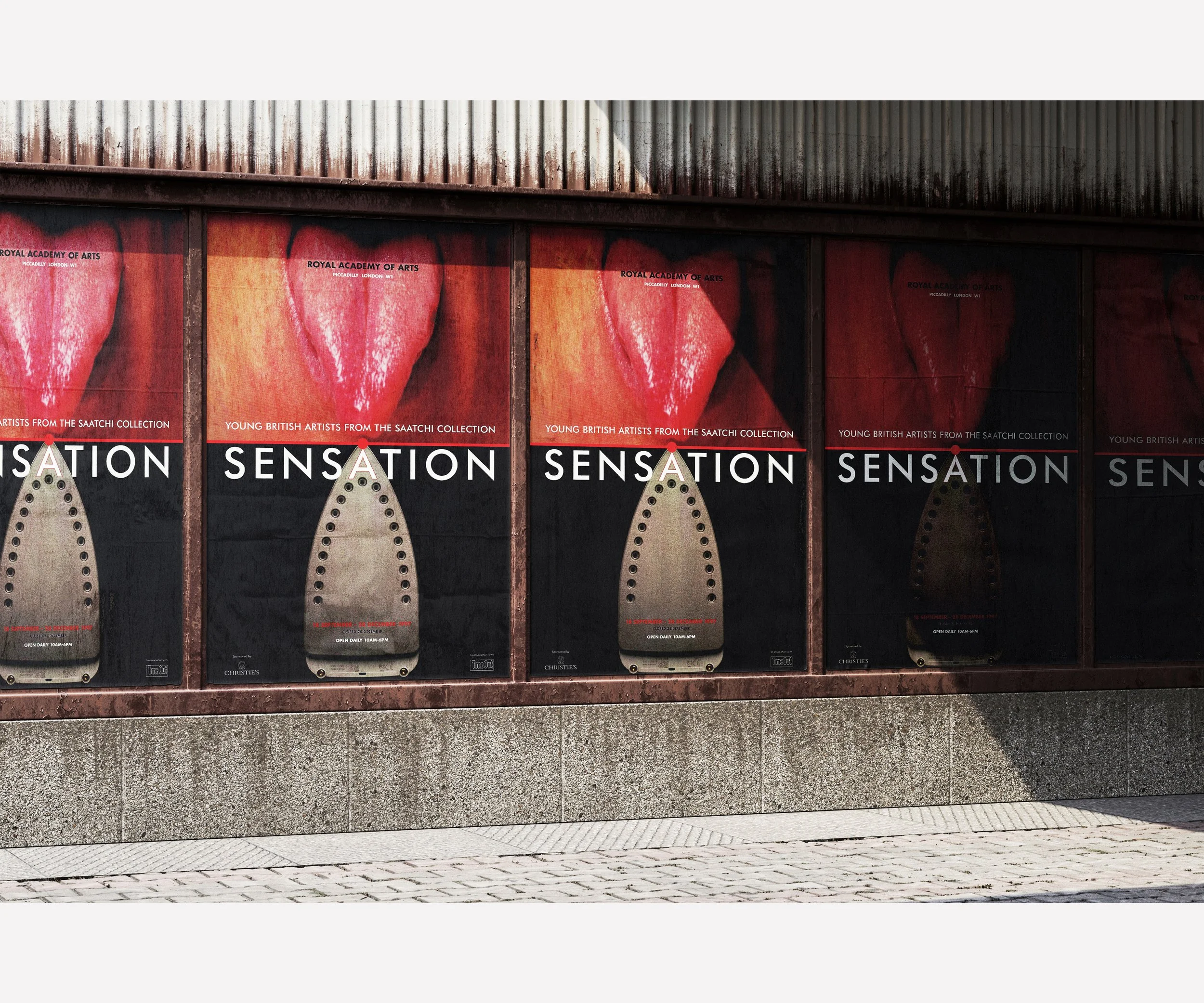  ROYAL ACADEMY OF ARTS SENSATION  Identity, promotional materials and exhibition graphics for the Royal Academy’s most visited, most infamous and most controversial exhibition.  This poster was selected to be in the (V&amp;A) Victoria and Albert Muse