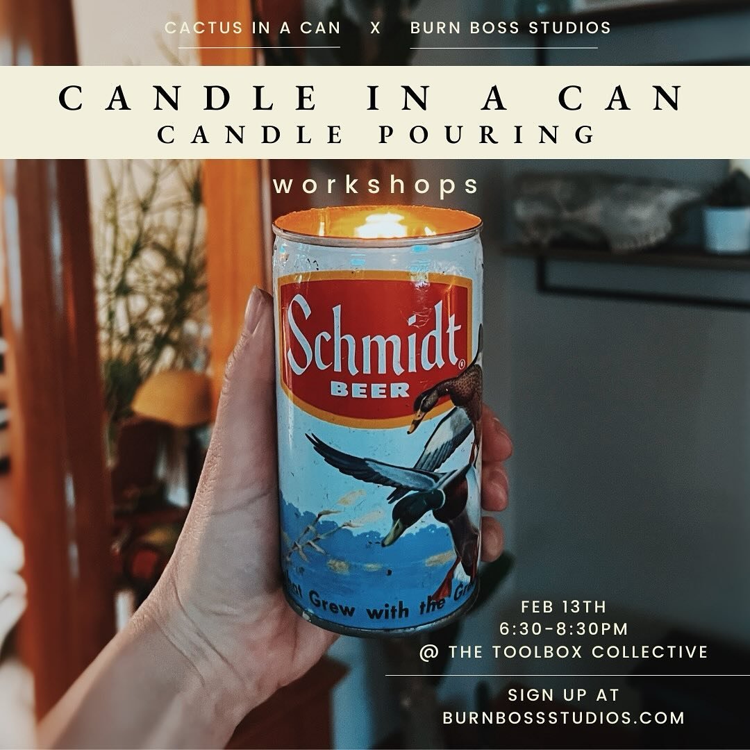 So excited to be teaming up with @cactusinacan for our first candle pouring workshop at @thetoolboxcollective February 13th ❤️❤️
&bull;
Choose to either make 2 candles with 2 vintage cans from Sally&rsquo;s collection for $80. Or make 1 for the price