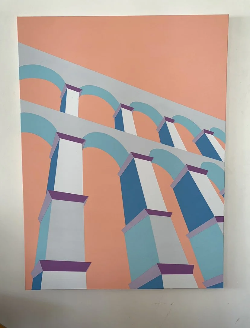 FOR SALE - Aqueduct of Segovia, Part of the Modern Landmark Series. 36" x 48" acrylic on canvas