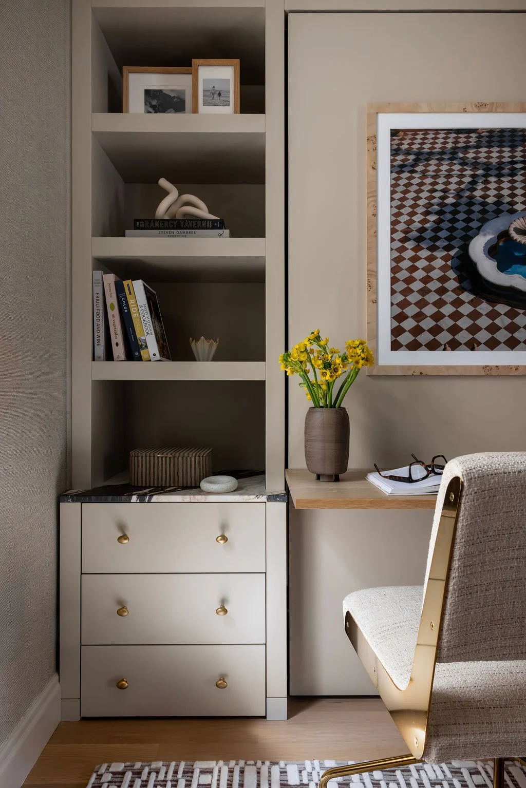 Built-in shelving and desk second angle
