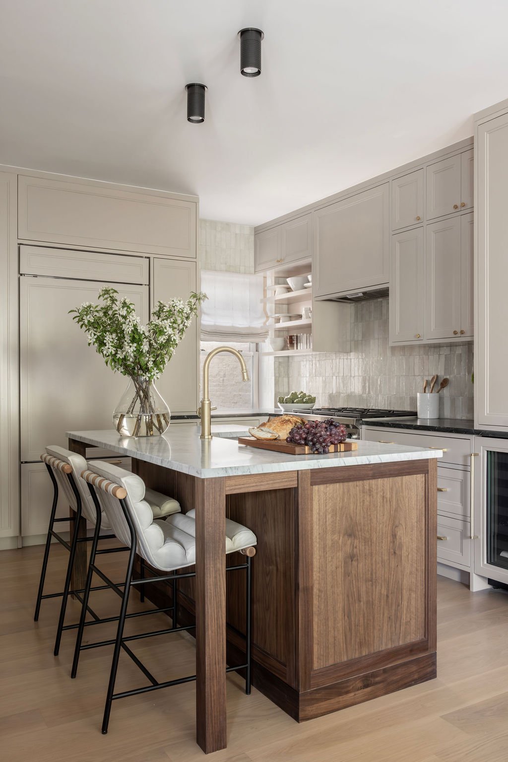 Kitchen island with bar stools