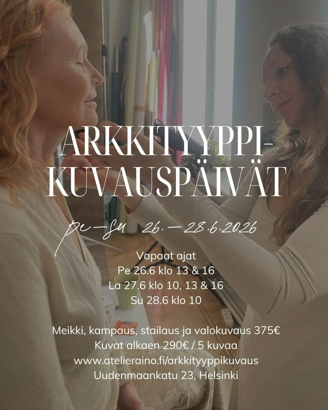 Arkkityyppikuvaus on voimauttava valokuvaus, jossa tuot n&auml;kyv&auml;ksi eri puolia itsess&auml;si. Sinussa on monia puolia. Voimakkaita, herkki&auml;, luovia, villej&auml;, viisaita. Kaikki ne eiv&auml;t n&auml;y arjessa. Osa odottaa hiljaa &ndas