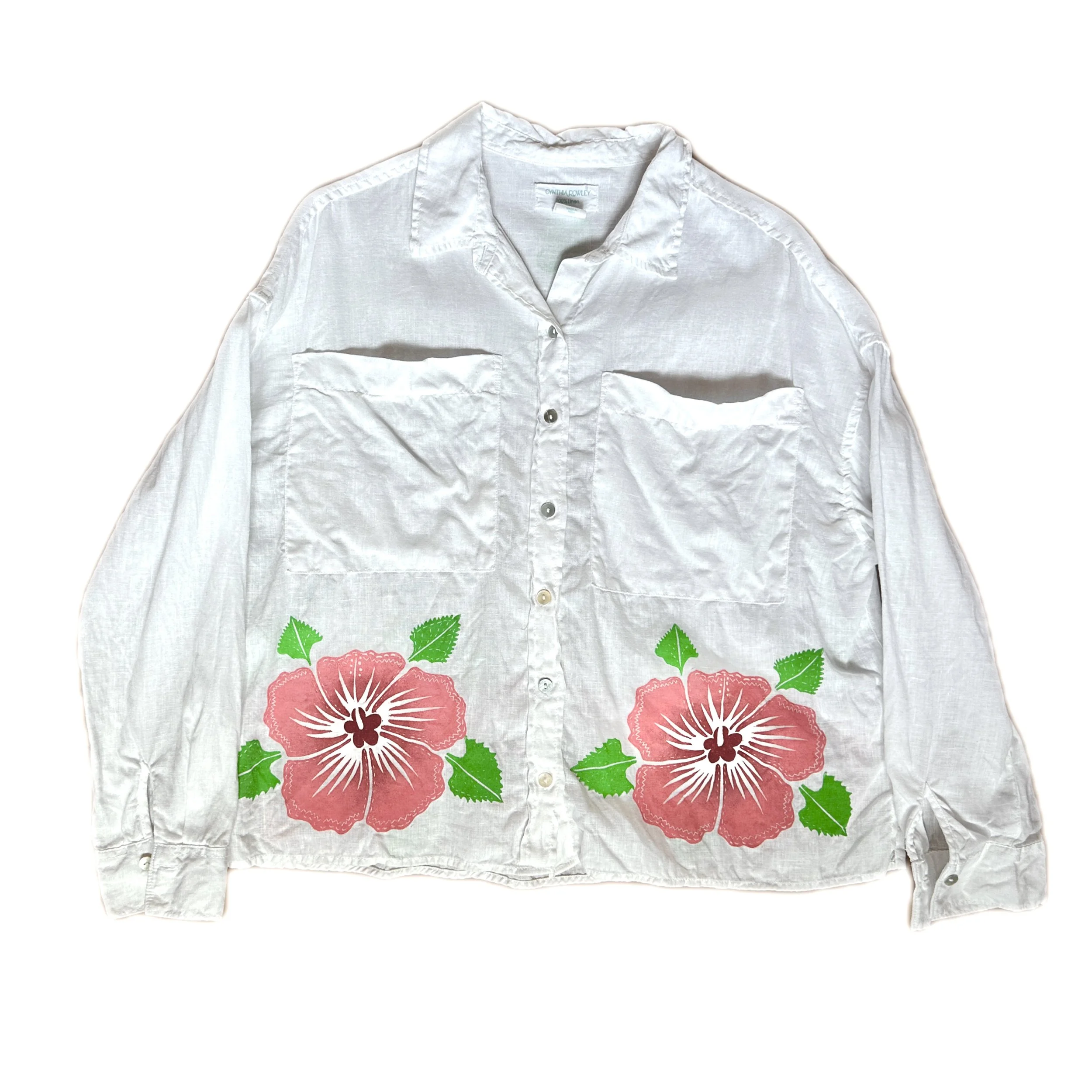 HIBISCUS Block Print Button Down (WOMENS MEDIUM)