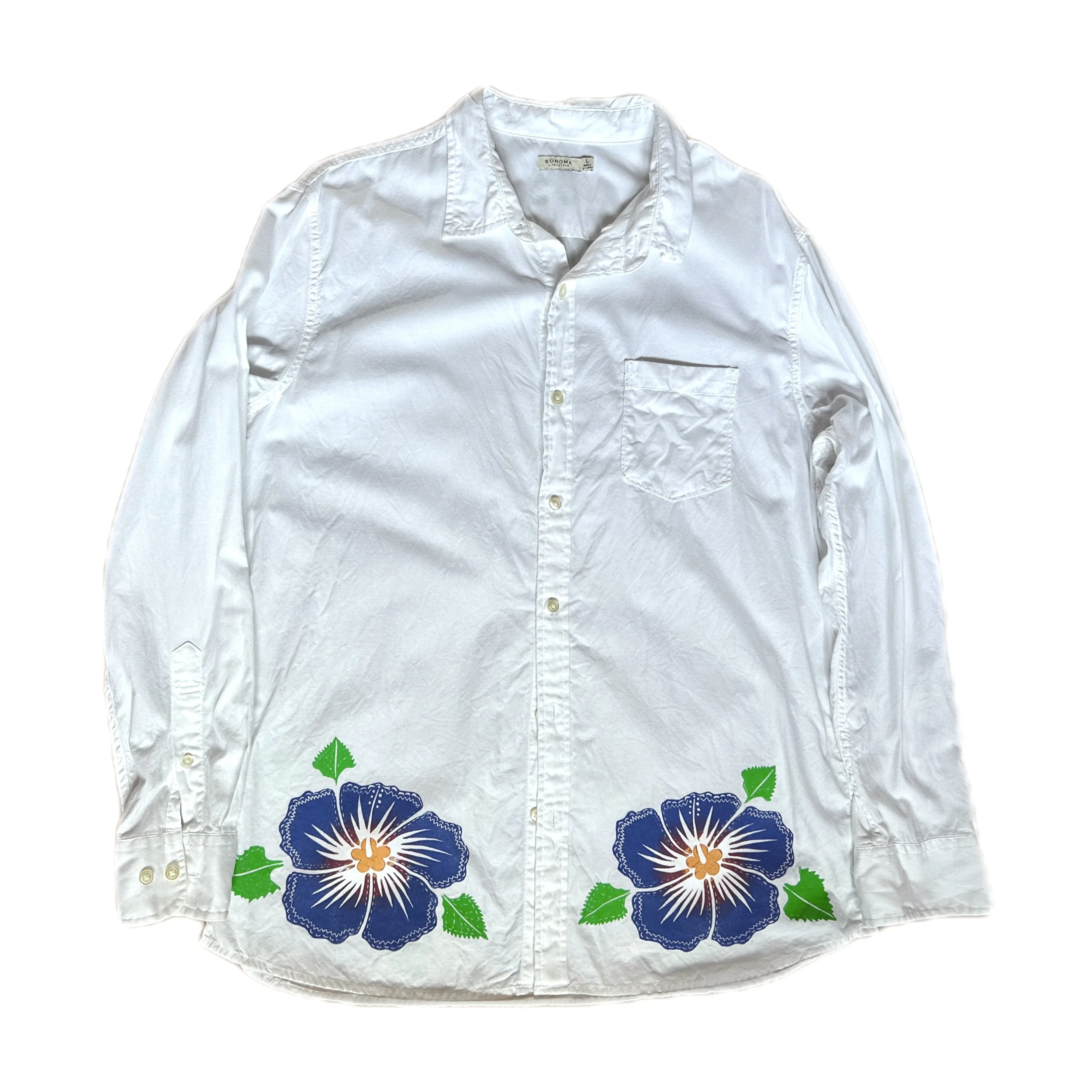 HIBISCUS Block Print Button Down (MENS LARGE)