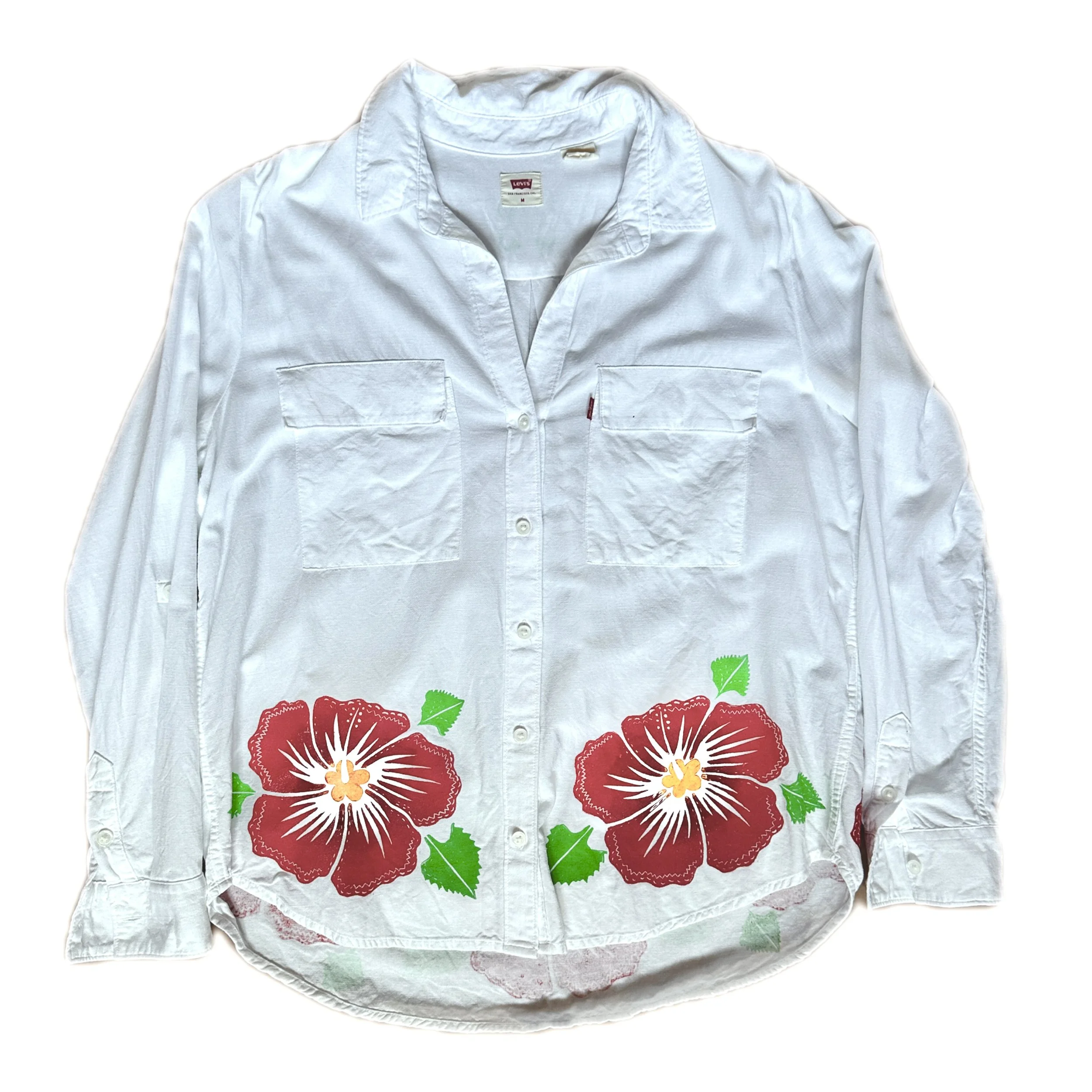 HIBISCUS Block Print Button Down (WOMENS MEDIUM)