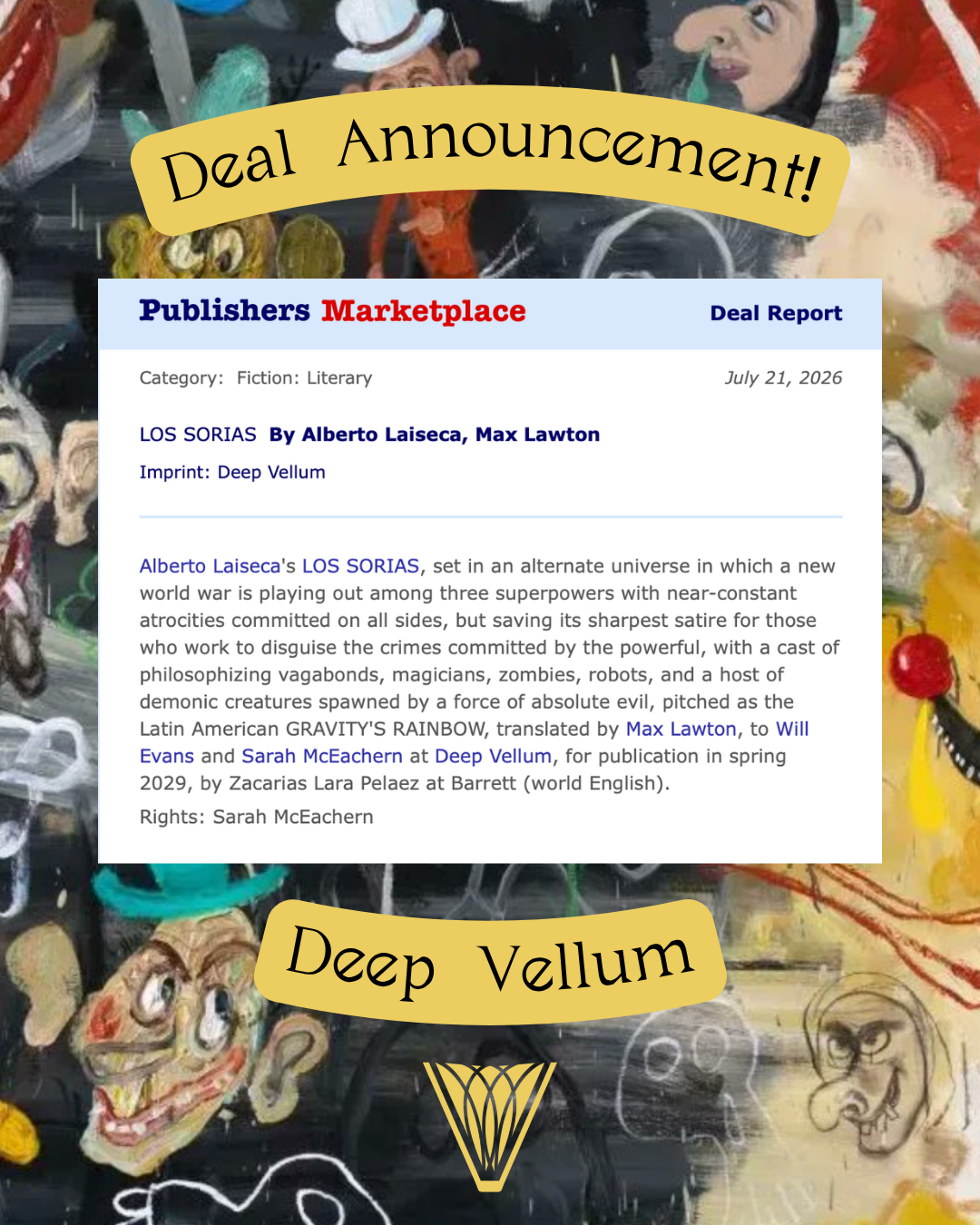 Deal Announcement: Deep Vellum to Publish Alberto Laiseca's LOS SORIAS in Spring 2029