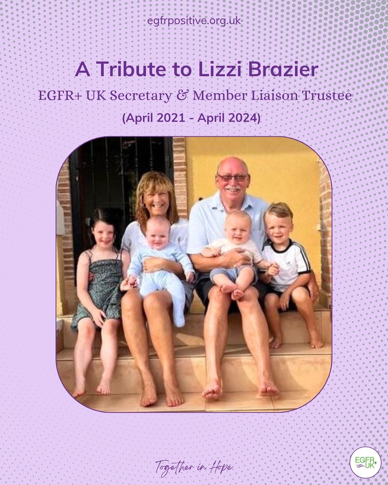 It is with enormous sadness we share the passing of our beloved Lizzi on 21st April. She was peaceful and surrounded by the love and devotion of her wonderful family.

Lizzi was a guiding light in our community, bringing us together with her boundles