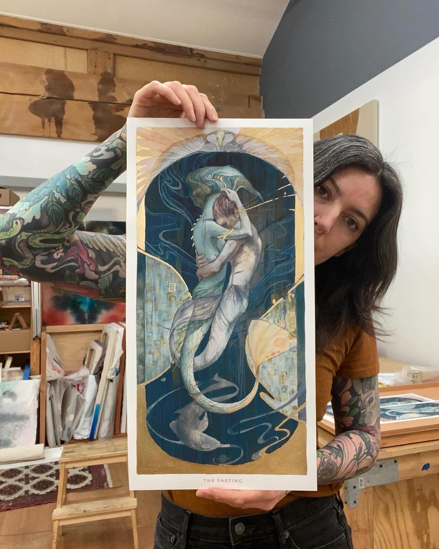 &lsquo;The Parting&rsquo; - a tender moment caught between lovers that must part ways.  I love painting mermaids!  So much potential for texture and movement.

This print is available in two sizes in my website.  I will also have them in person this 