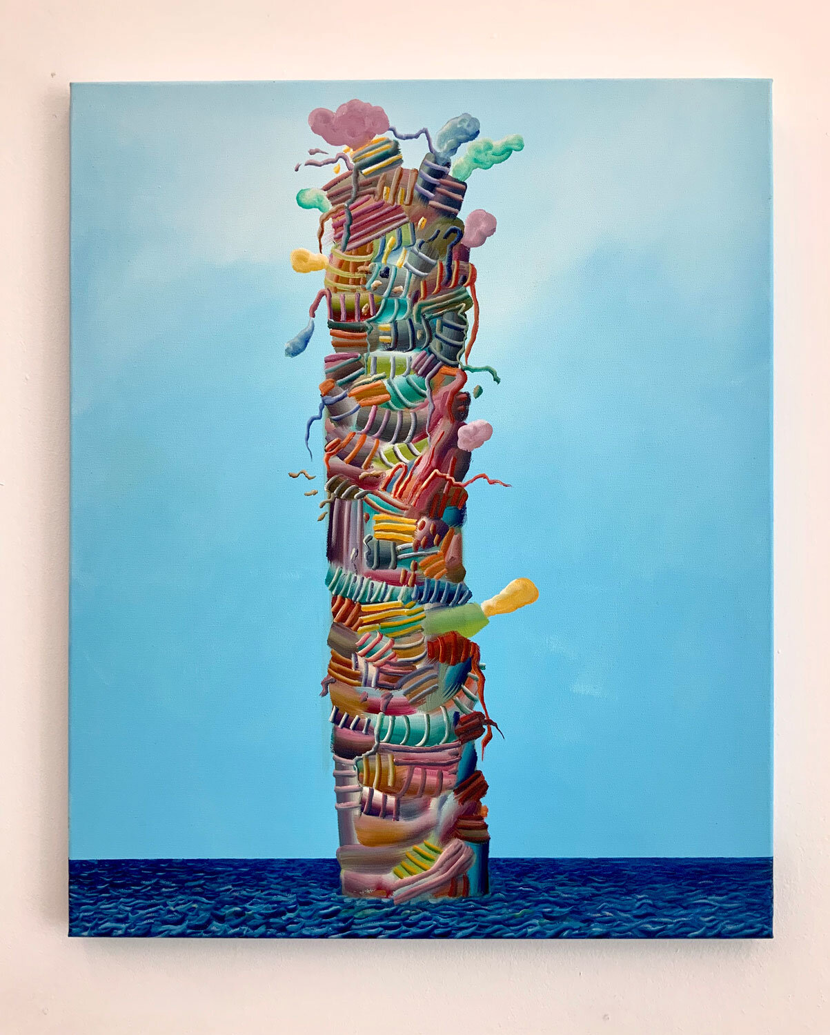 Torre de material para sueños, óleo sobre lienzo, 73x60 cms. año 2019 