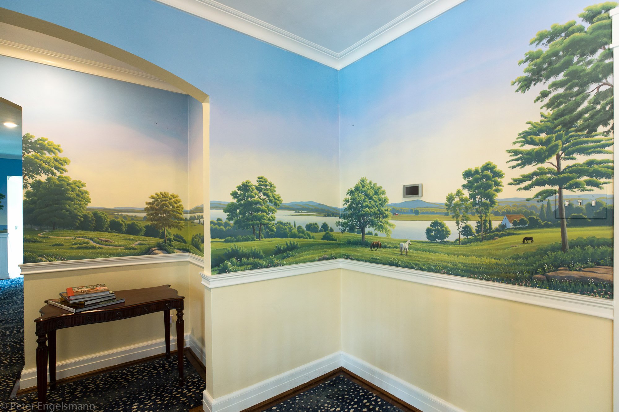  Scenic Hallway Landscape Mural (detail), acrylic on wallboard, private residence. © Peter K. Engelsmann 