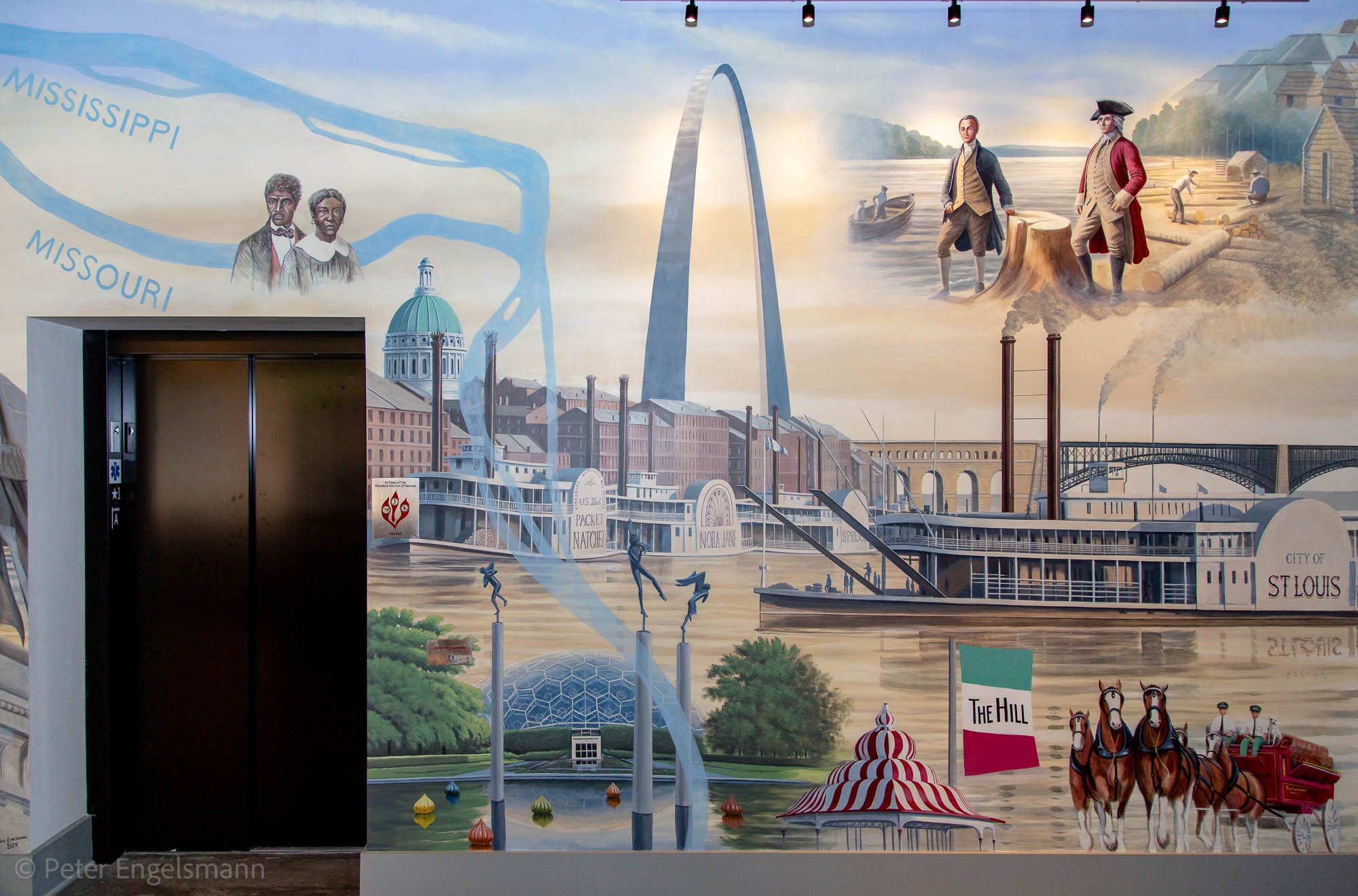  “The City of St. Louis” mural (detail), acrylic on wallboard, 11th &amp; Spruce Apartments, St. Louis, MO. © Peter K. Engelsmann 