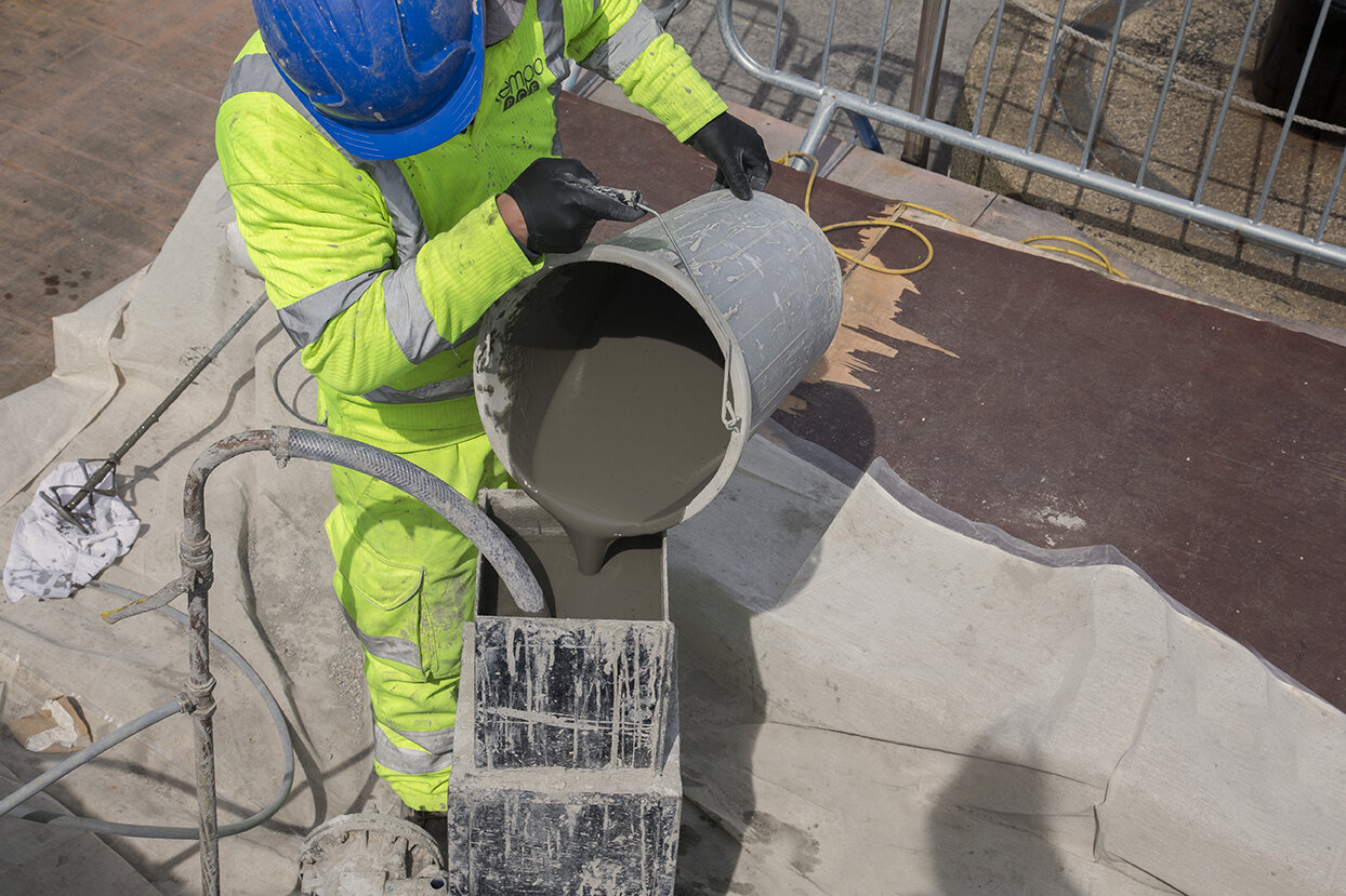 Filling pump hopper with pre-mixed lime grout